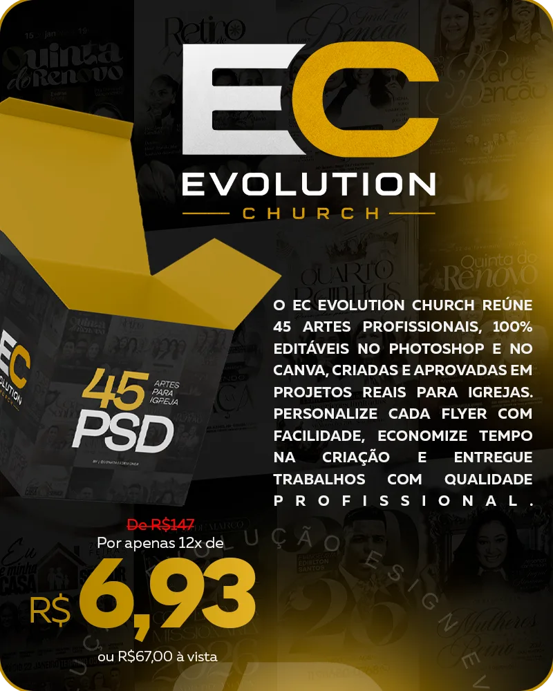 EC Evolution Church — 45 artes profissionais e editáveis no Photoshop e Canva para igrejas